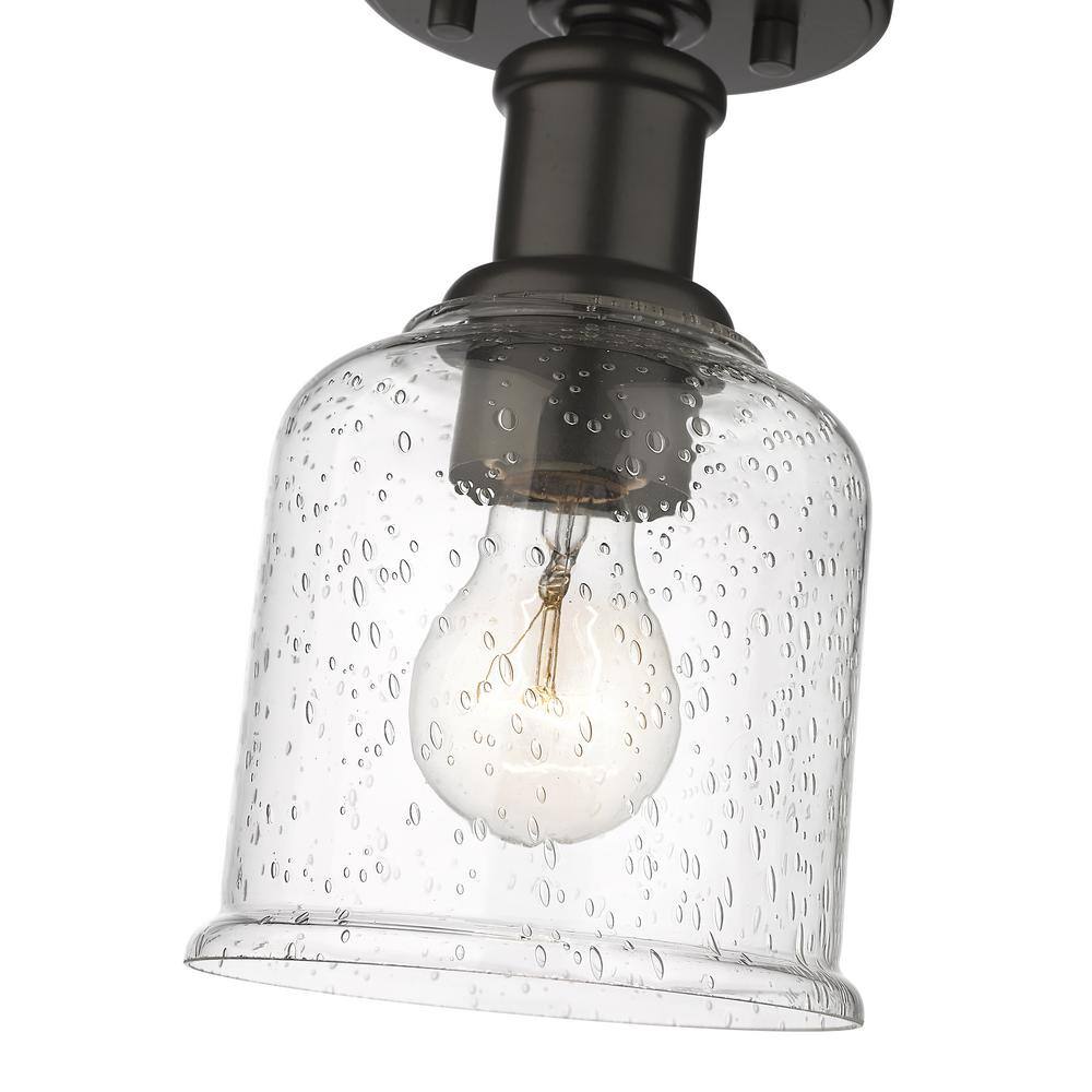 Rustic Bronze Globe Flush Mount with Clear Seedy Glass