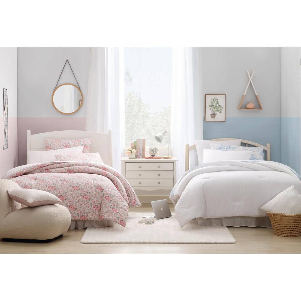 Twin Pink Microfiber Reversible Floral Bed in a Bag Set