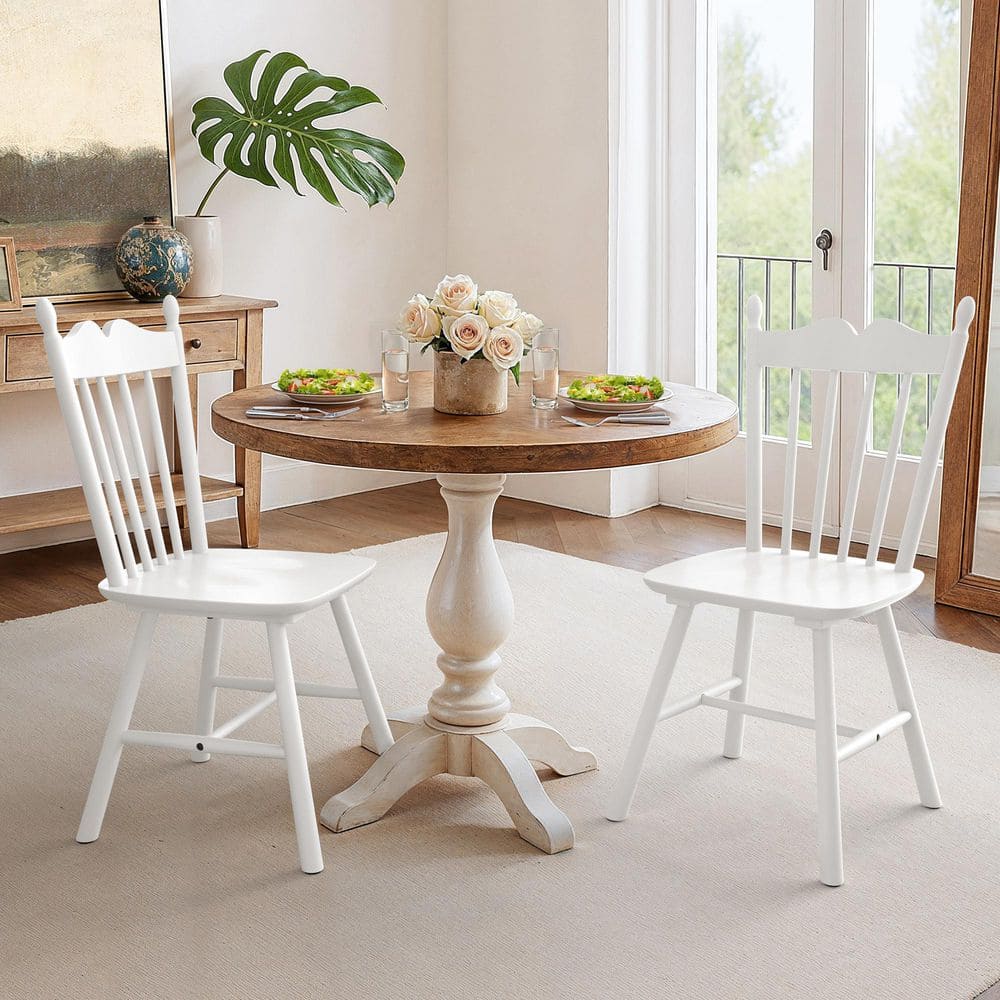 OrangeOne White Wave Spindle Back Dining Chairs Classic Solid Wood
