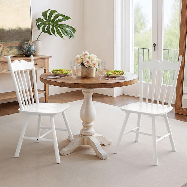 White Wave Spindle Back Dining Chairs Classic Solid Wood Armless Chair Set of 2