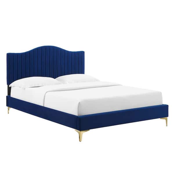 MODWAY Juniper Navy Channel Tufted Performance Velvet King Platform Bed