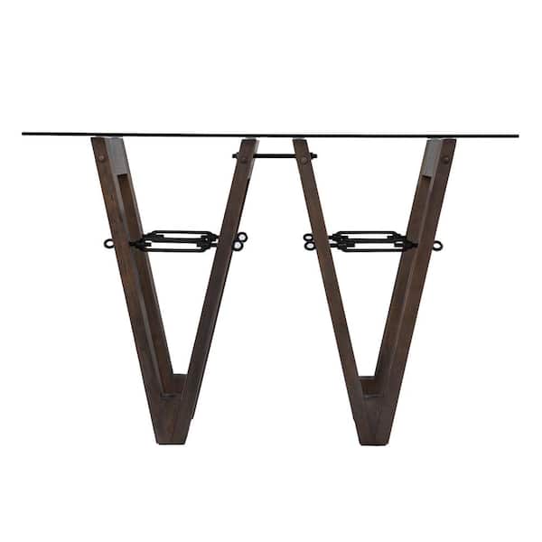 Unbranded Brown Pine Wood Outdoor Side Table with Glass Tabletop, Reclaimed Console Table