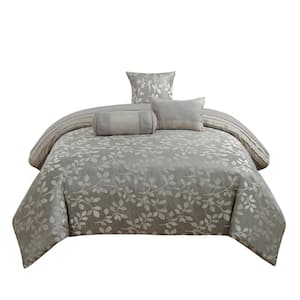 7-Piece Gray Floral Microfiber Queen Comforter Set