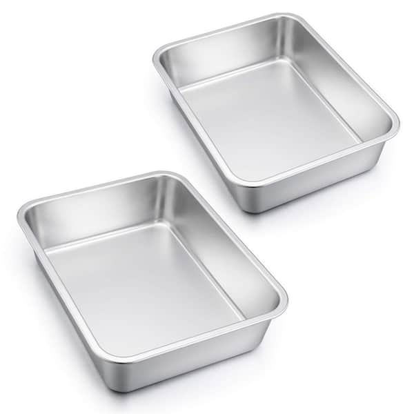 2-Piece Stainless Steel Deep Dish Heavy Duty Single Lasagna Pan Set Non-Toxic Dishwasher Safe for Oven Baking