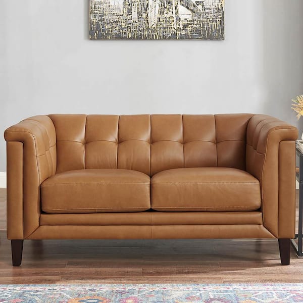 Hydeline Arvo 61.5 in. Cognac Brown Top Grain Leather 2-Seater