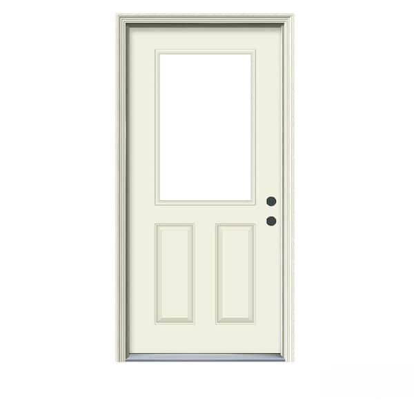 JELD-WEN 36 in. x 80 in. 1/2 Lite Primed Steel Prehung Left-Hand Inswing Entry Door w/Brickmould