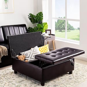 Espresso, Folding Storage Ottoman, Upholstered Leather Ottoman Coffee Table, Large Ottoman with Storage for Living Room