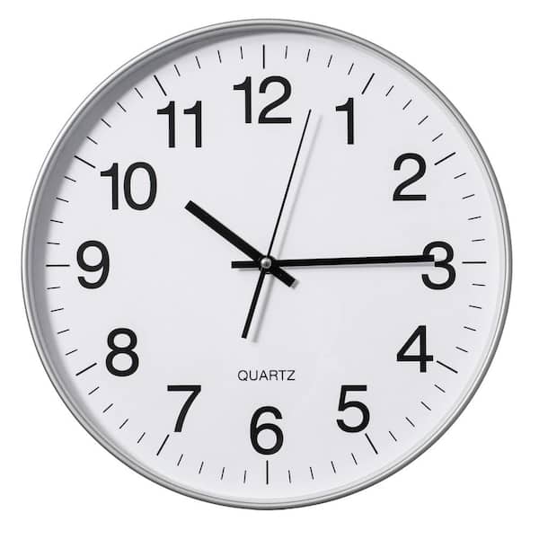 Silver 14-In Analog Clock-Silent, Non-Ticking for Wall Battery-Operated Perfect for Home Office, Farmhouse Kitchen
