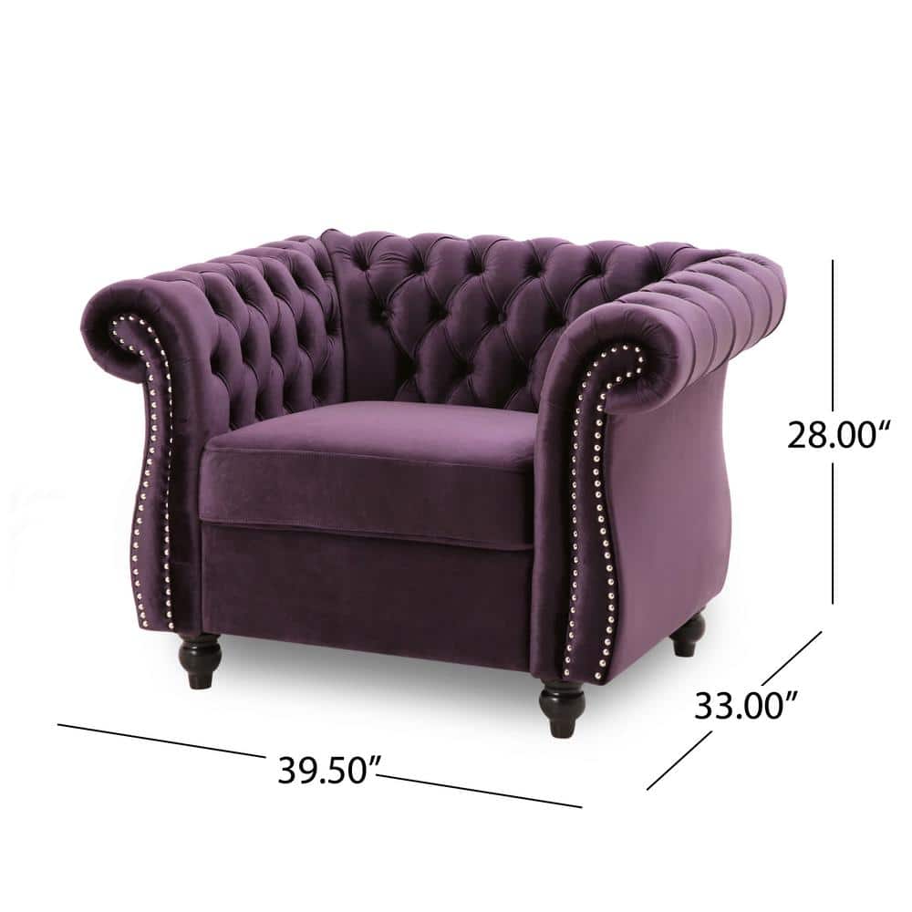 Blackberry Velvet Handcrafted Slope Arm Club Chair