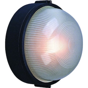 Black Outdoor Bulkhead Light with Frosted Ribbed Glass