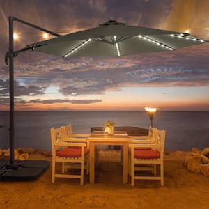 10 ft. Round Solar LED 360-Degree Rotation Cantilever Offset Outdoor Patio Umbrella in Taupe