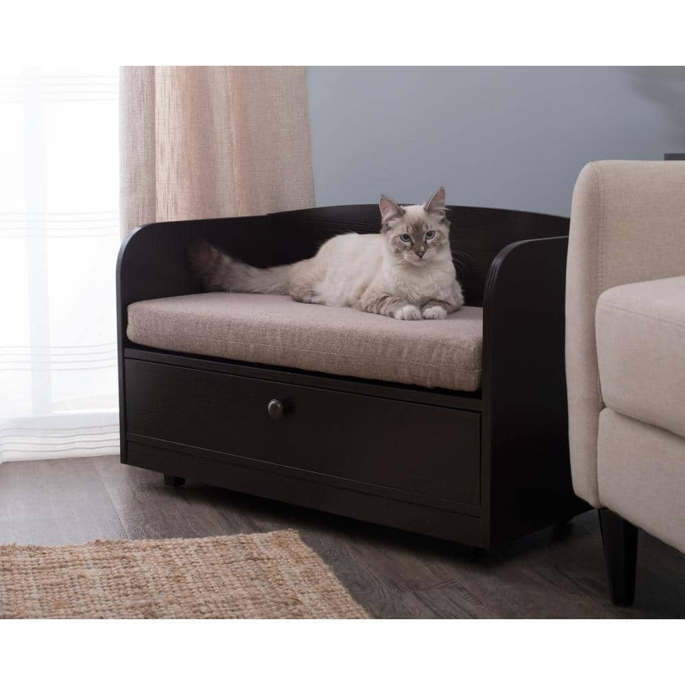 Espresso X-Small Pet Bed with Storage Drawer and Sand Cushion