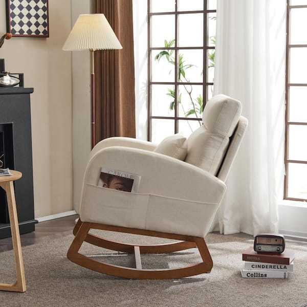 Beige Linen Rocker Armchair