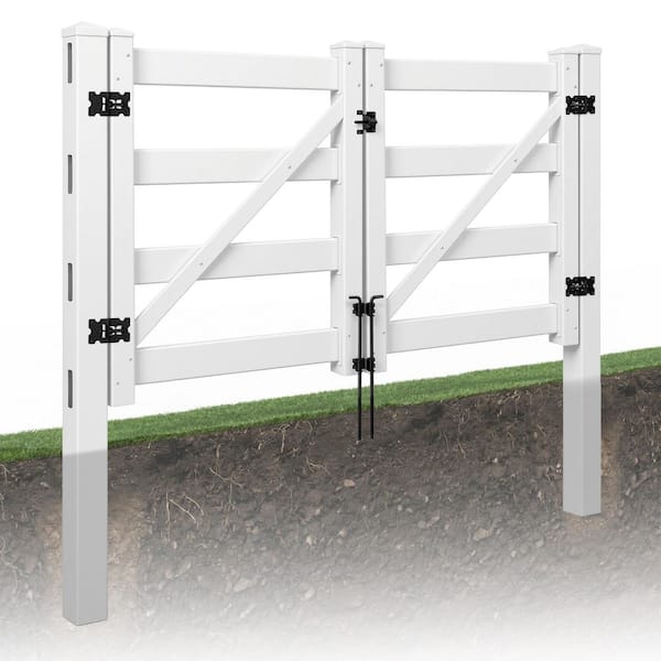 Fencer Wire 4 ft. x 5 ft. White Vinyl Ranch Double Fence Gate Kit with ...