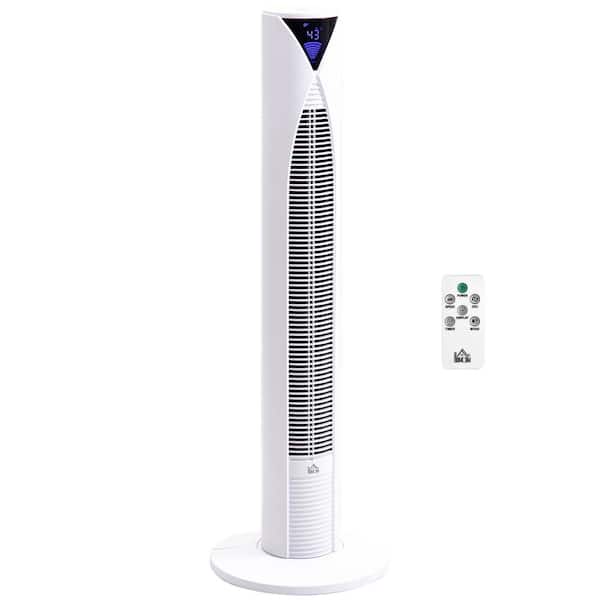 HOMCOM 37.75 in. Freestanding Tower Fan Cooling for Bedroom with 3 Speed, 12h Timer, Oscillating, 12.5 in Fan Diameter, White