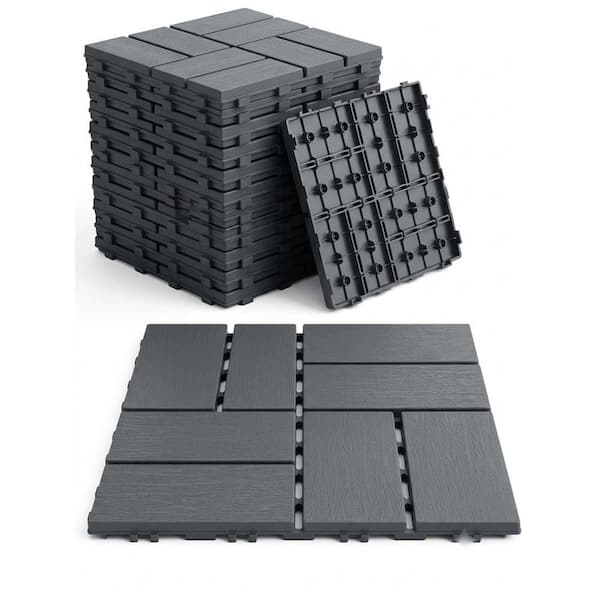 12 in. x 12 in. Outdoor Plastic Interlocking Deck Tiles Waterproof Non-Slip Outdoor Patio Flooring in Gray (44-Pack)