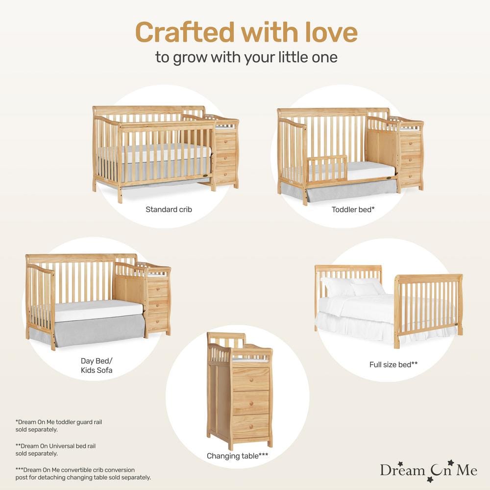 Natural Pine 5-in-1 Convertible Crib with Changer