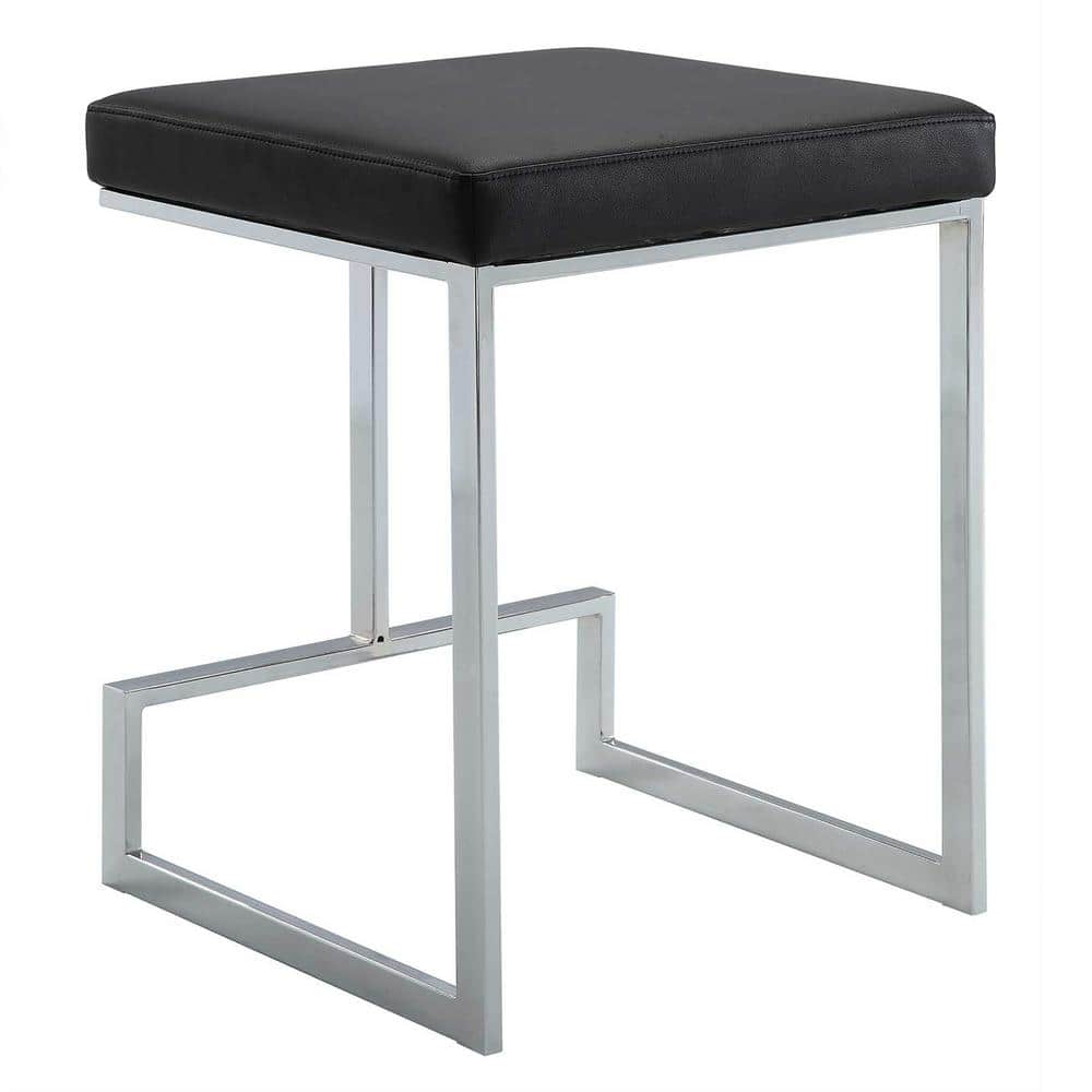 Kafka 24" Black Faux Leather and Chrome Counter Stool