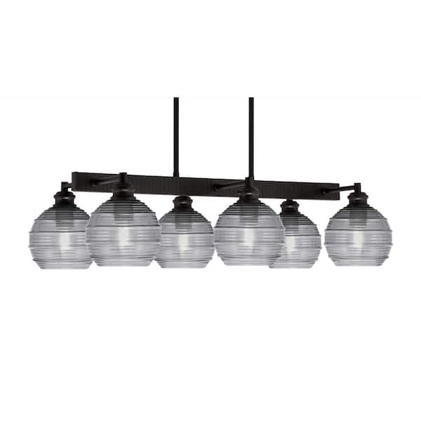 Unbranded Albany 6 Light Espresso Downlight Chandelier, Linear Chandelier for the Kitchen with Smoke Ribbed Glass Shades
