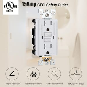 White 15 Amp Tamper Resistant GFCI Outlet Receptacle with LED Indicator, Decorative Wallplate Included (2-Pack)