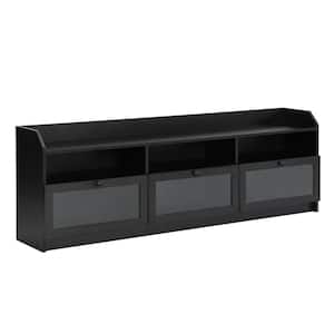 63 in. W x 11.8 in. D x 21.2 in. H Black Wood Linen Cabinet with 3 Acrylic Doors and TV Stand Fits TV's up to 65 in.
