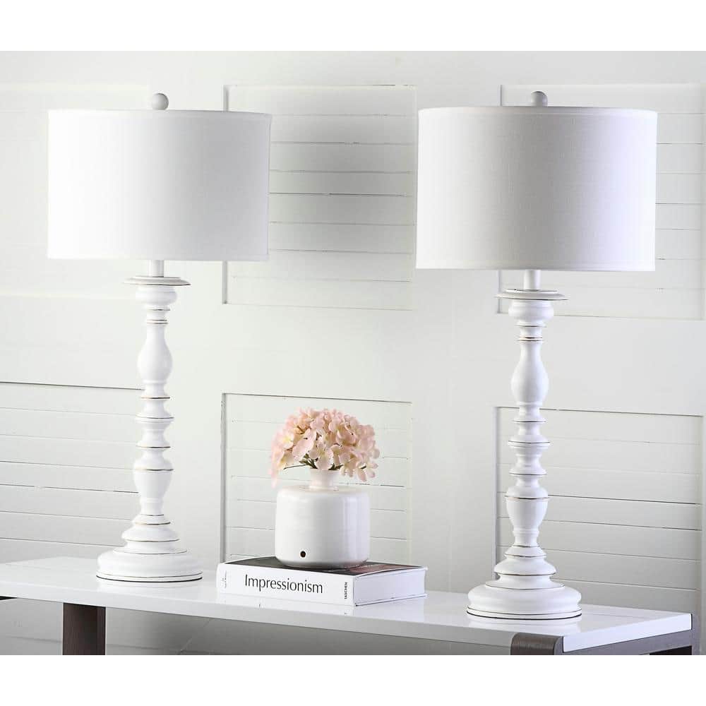 Elegant French White Candlestick Table Lamp Set in Cream