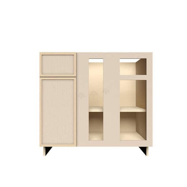 Slim Shaker Assembled 36 in. W x 34.5 in. H x 24 in. D Blind Corner Base Kitchen Cabinet in Natural Wood