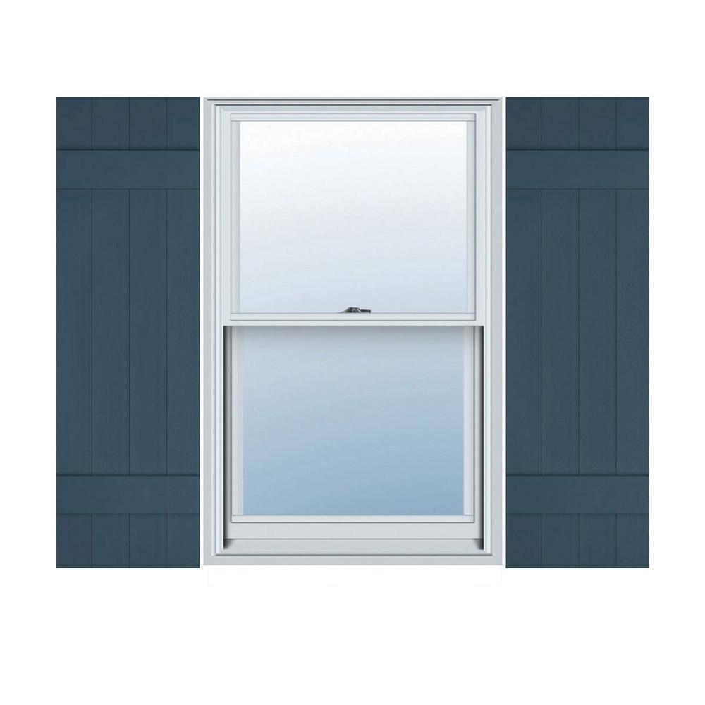 14 in. W x 31 in. H Vinyl Exterior Joined Board and Batten Shutters Pair in Classic Blue