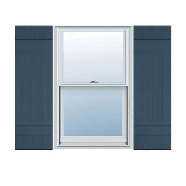 Builders Edge 14 in. W x 39 in. H Vinyl Exterior Joined Board and Batten Shutters Pair in Classic Blue