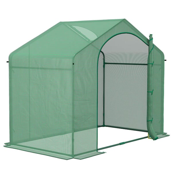 6 ft. x 3 ft. x 5 ft. Portable Walk-In Greenhouse, PE Cover, Steel Frame Garden Hot House, Zipper Door, Top Vent