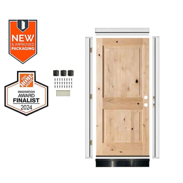 Krosswood Doors DIY 36 in. x 80 in. Rustic Knotty Alder Square Top Left-Hand Unfinished Wood Front Door Kit w/ Quick Assemble Jamb