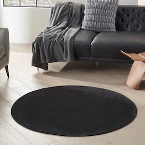 Essentials 4 ft. x 4 ft. Black Round Solid Contemporary Indoor/Outdoor Patio Area Rug