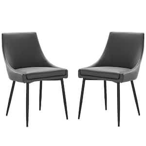 Viscount Black Gray Faux Leather Dining Chairs (Set of 2)