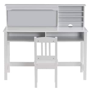 2 of Pieces Modern White Wood Kids Desk and Chair with 5-Layer