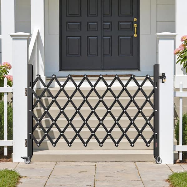 Single Folding Security Gate Lockable Scissor Gate with 360° Swivel Casters Retractable 66.93 x 51.57 in. Black Steel