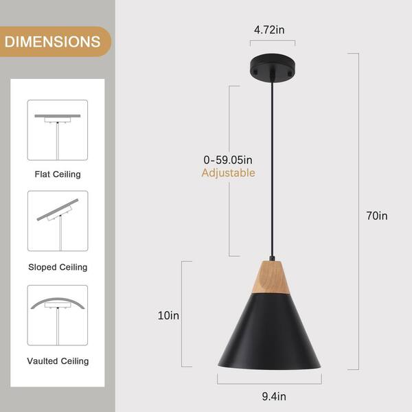 ZJVAIVE 1-Light Black Modern Industrial Metal Cone Shade
