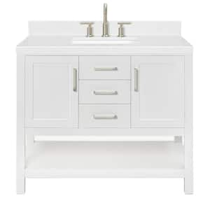 Bayhill 42.25 in. W x 22 in. D x 36 in. H Single Sink Freestanding Bath Vanity in White with Man-Made Stone Top