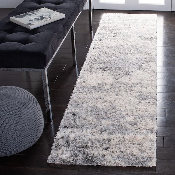 Berber Shag 2 ft. x 16 ft. Ivory/Gray Distressed Abstract Runner Rug