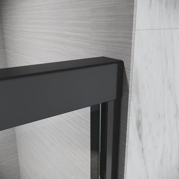 CASAINC 44-48 in. W x 72 in. H Sliding Adjustable Semi-Frameless Shower Door in Matte Black with Thick Clear Tempered Glass