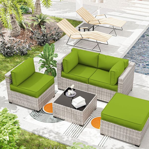 25.6 in. x 25.6 in. x 4 in. (9-Piece) Deep Seating Outdoor Sectional Cushion Grass Green