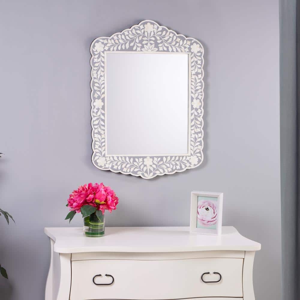 Artisan Crafted Gray and White Bone Inlay 95" Bathroom Vanity Mirror