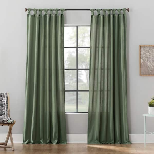 Sun Zero Sarro Washed Cotton Moss Green Cotton 52 in. W x 63 in. L Tab Top Light Filtering Curtain (Single Panel)