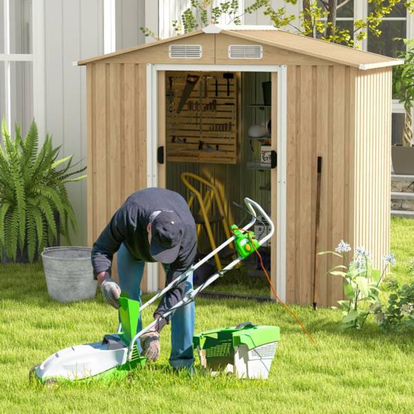 Kadehome 6 ft. W x 4 ft. D Wood Grain Outdoor Metal Storage Shed