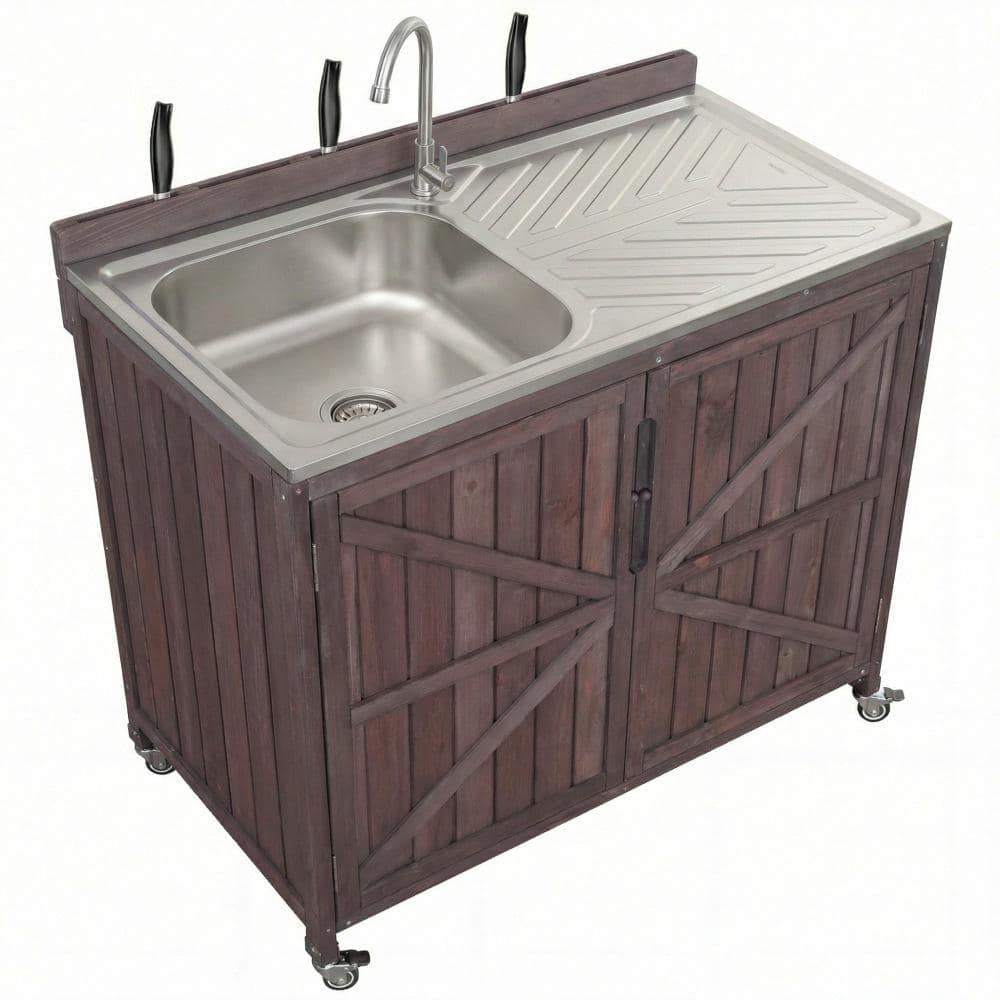 NBLLSS-SWCha10 Brown 39.4" Outdoor Kitchen Island with 304 Stainless ...