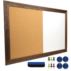 Excello 24 in. x 36 in. Dry Erase Cork Board Combo, Rustic Brown