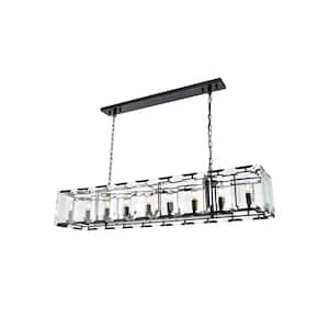 Timeless Home 60 in. L x 13 in. W x 12 in. H 18-Light Matte Black Transitional Chandelier with Clear Crystal