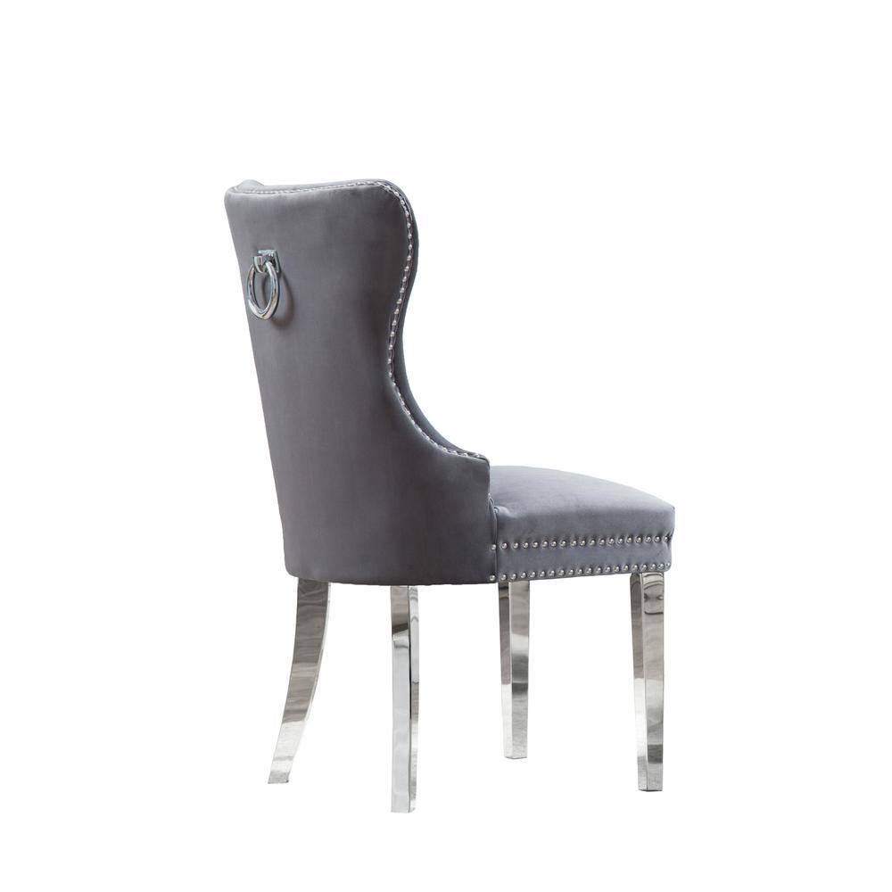 Dark Gray Velvet Upholstered Parsons Side Chair with Metal Legs