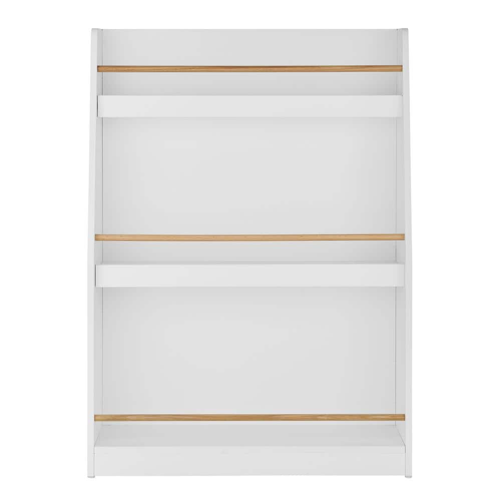 Steiner White 3-Tier Kids Book or Magazine Storage Freestanding Bookcase with Contrasting Wood-Toned Rods
