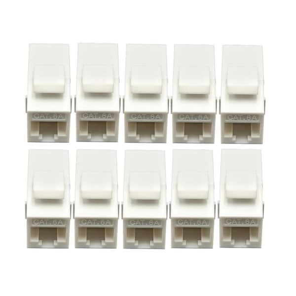 Cat6A RJ45 Keystone Inline Coupler-Female to Female in White 10-Pack