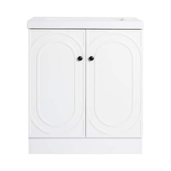 30 in. Single Sink Freestanding White Bath Vanity with White Resin Top, Adjustable Shelf, 2 Soft-Close Cabinet Doors